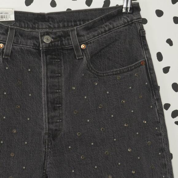Levi’s Premium Gray Studded Denim High Rise 501 Straight Leg Cropped Jeans - Picture 4 of 14